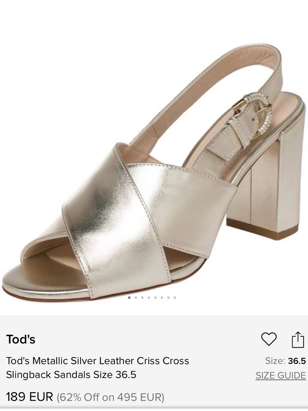 TOD'S Metallic Gold Leather Crisscross Slingback Sandals, sz38